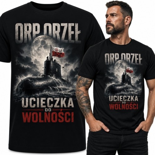Koszulka męska z okrętem podwodnym „ORP Orzeł” - „Ucieczka do wolności”