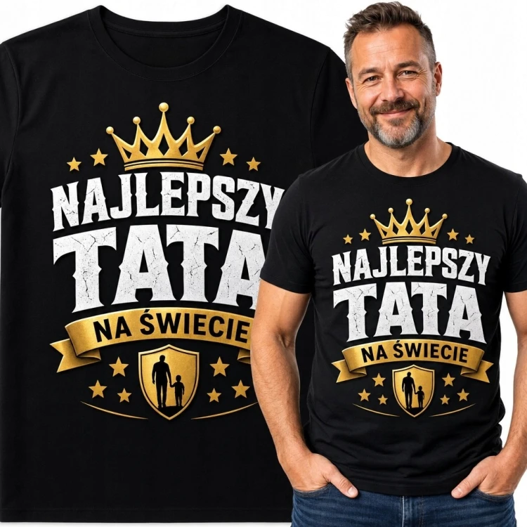 Koszulka męska „Najlepszy tata na świecie” - korona i rodzinny herb