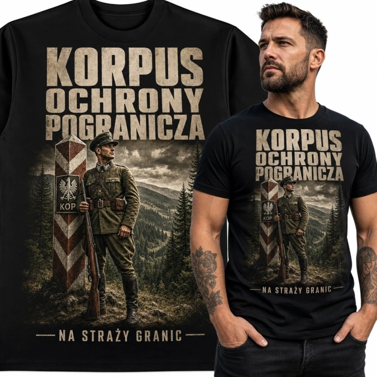 Koszulka męska KOP z żołnierzem „Korpus Ochrony Pogranicza” - na straży granic