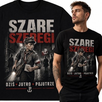 Koszulka męska z harcerzem i napisem „Szare Szeregi” - „Dziś • Jutro • Pojutrze”