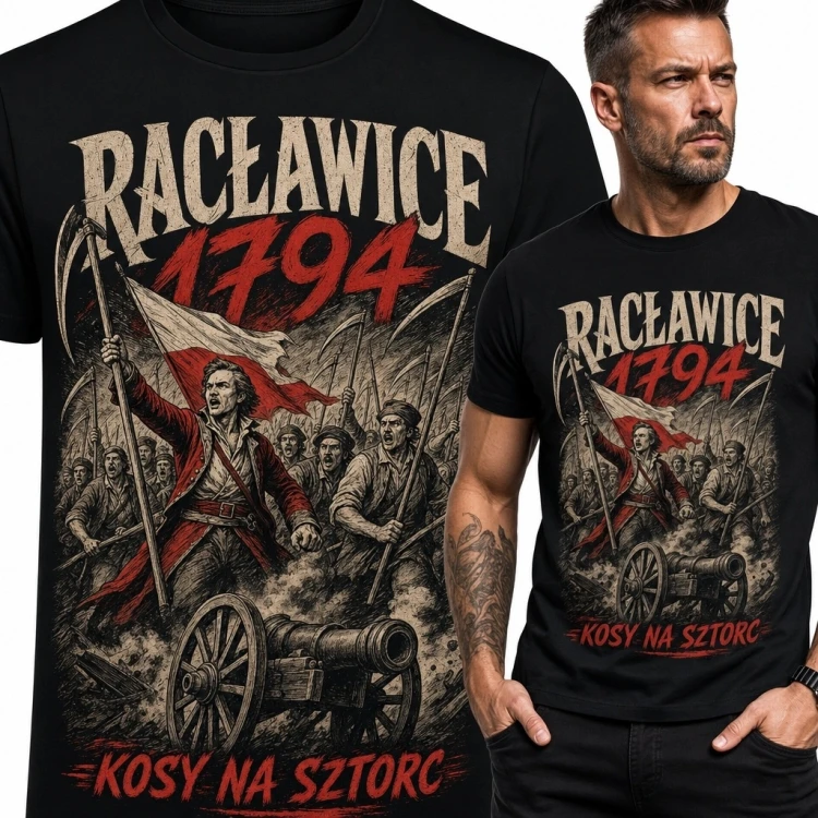 Koszulka męska z bitwą pod Racławicami „Racławice 1794” - „Kosy na sztorc”