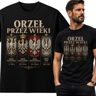 Koszulka męska z polskim orłem „Orzeł przez wieki” - historyczny wzór patriotyczny