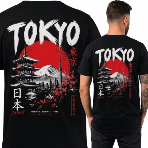 Koszulka męska z japońskim pejzażem „Tokyo” - pagoda, góra Fuji i panorama Tokio