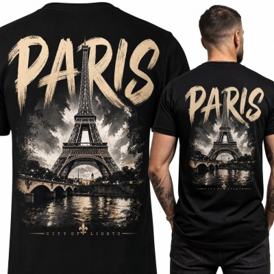 Koszulka męska „Paris” z Wieżą Eiffla - duży nadruk na plecach
