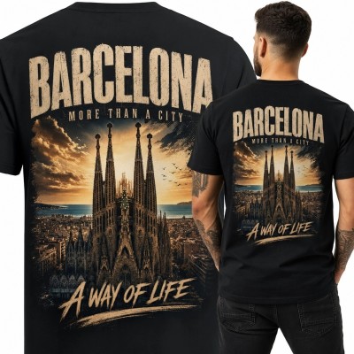 Koszulka męska „Barcelona” z panoramą miasta i Sagradą Famílią