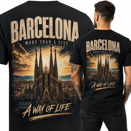 Koszulka męska „Barcelona” z panoramą miasta i Sagradą Famílią
