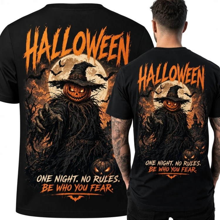 Koszulka męska na Halloween „Halloween” - dyniowy strach na wróble
