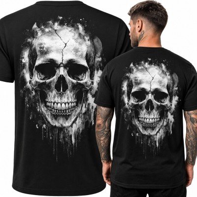 Koszulka męska z dużą czaszką w stylu grunge - nadruk na plecach