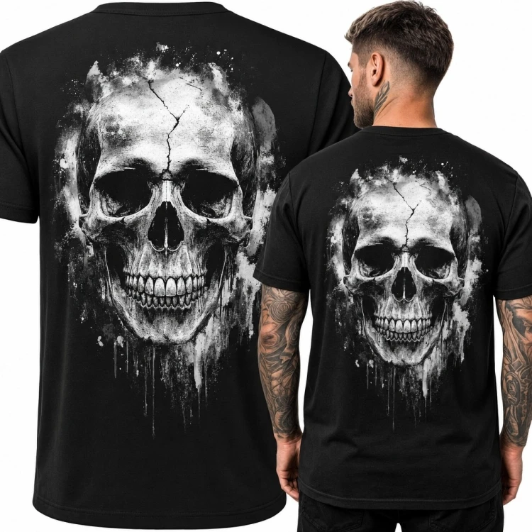 Koszulka męska z dużą czaszką w stylu grunge - nadruk na plecach
