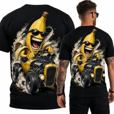 Koszulka męska z bananem w hot rodzie - duży nadruk na plecach