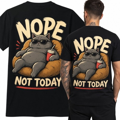 Koszulka męska z kotem „Nope / Not Today” - duży nadruk na plecach