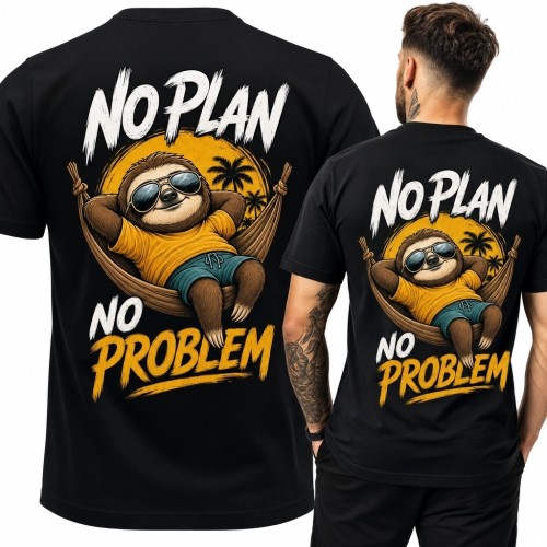 Koszulka męska z leniwcem w hamaku „No Plan No Problem” - wakacyjny luz