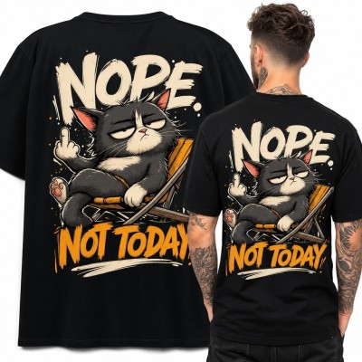 Koszulka męska z kotem „Nope - Not Today” - duży nadruk na plecach