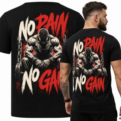 Koszulka męska dla kulturysty „No Pain No Gain” - duży nadruk na plecach