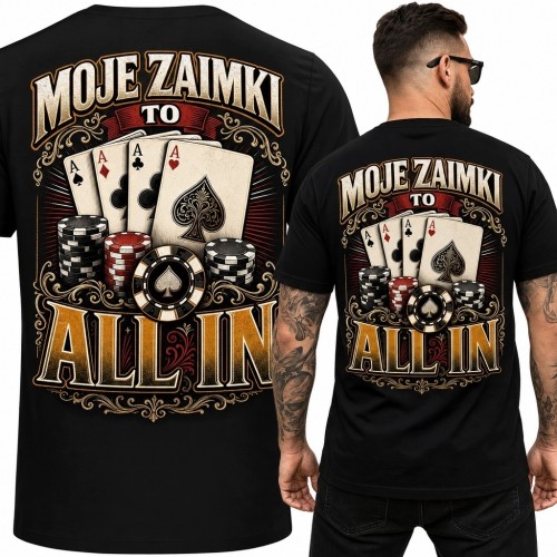 Koszulka męska pokerowa „Moje zaimki to all in” - cztery asy i żetony