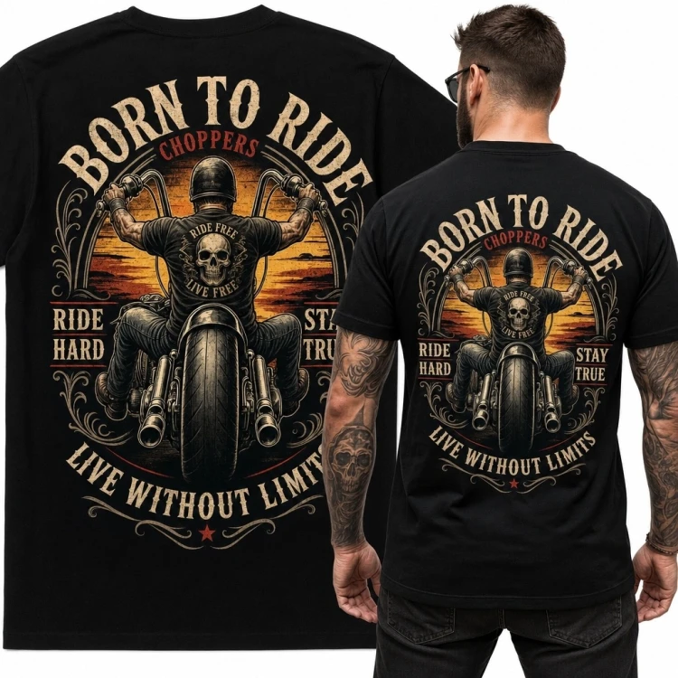 Koszulka męska z chopperem „Born to Ride” - nadruk na plecach