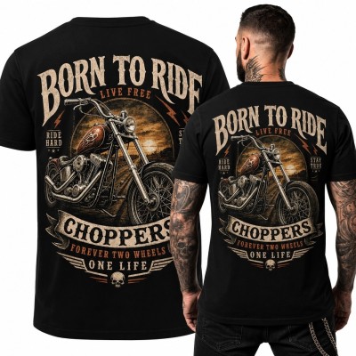 Koszulka męska z chopperem „Born to Ride” - motocyklowy nadruk na plecach