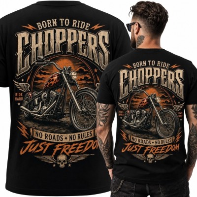 Koszulka męska z chopperem i napisem „Choppers” - nadruk na plecach