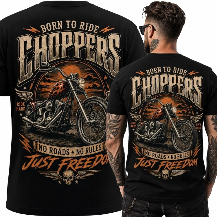 Koszulka męska z chopperem i napisem „Choppers” - nadruk na plecach