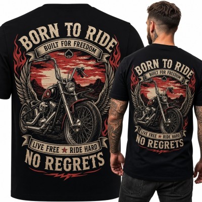 Koszulka męska z chopperem „Born to Ride” - duży nadruk na plecach