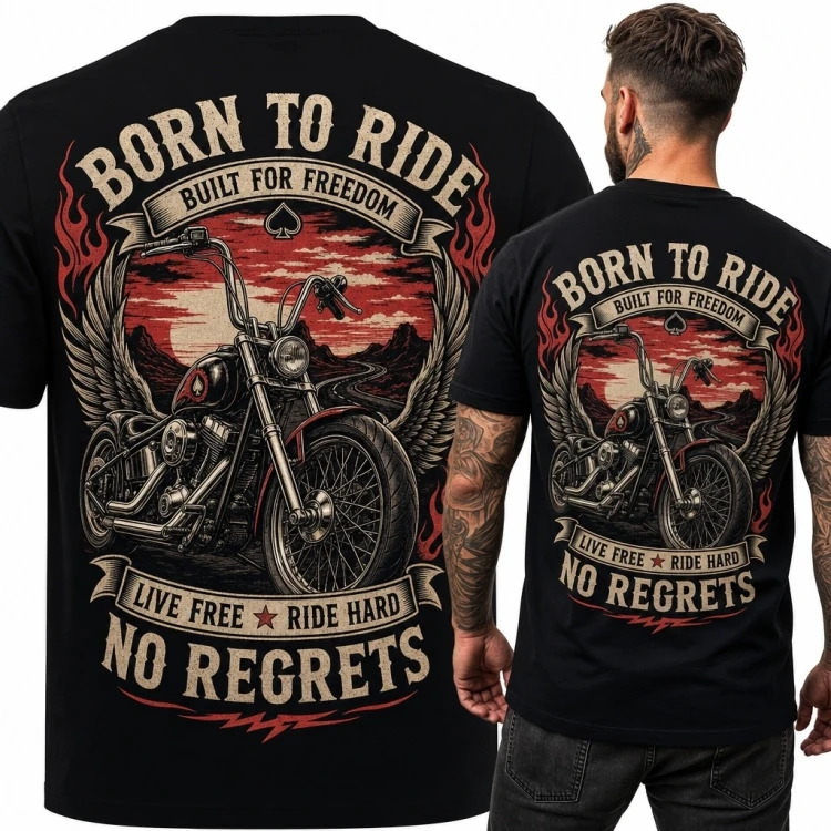 Koszulka męska z chopperem „Born to Ride” - duży nadruk na plecach