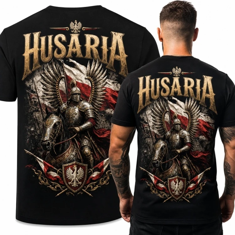Koszulka męska z husarzem „Husaria” - patriotyczny nadruk na plecach