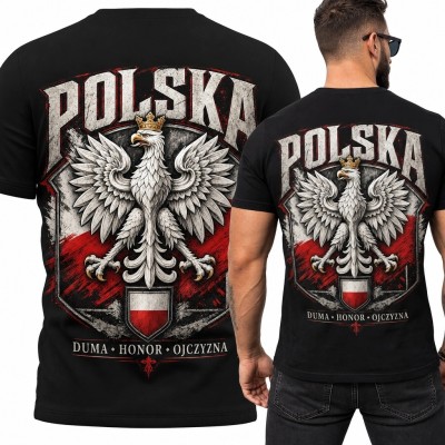 Koszulka męska patriotyczna z koronowanym orłem „Polska” - nadruk na plecach
