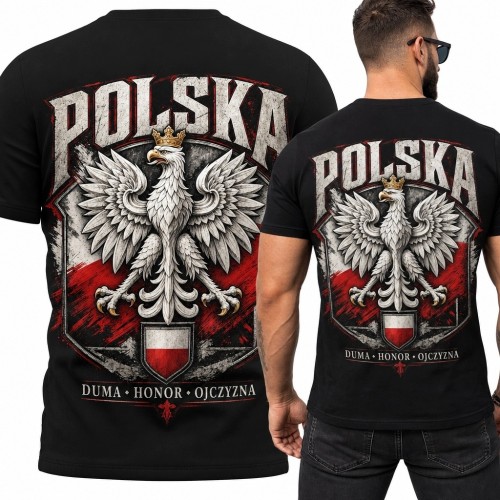 Koszulka męska patriotyczna z koronowanym orłem „Polska” - nadruk na plecach