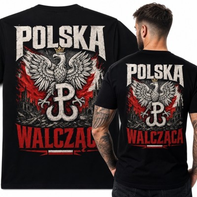 Koszulka męska „Polska Walcząca” z Orłem Białym i Kotwicą Polski Walczącej - nadruk na plecach