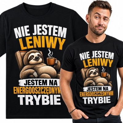 Koszulka męska z leniwcem „Nie jestem leniwy, jestem na energooszczędnym trybie” - humorystyczny nadruk