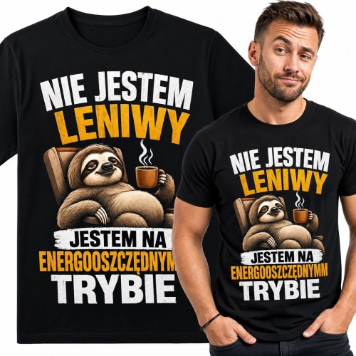 Koszulka męska z leniwcem „Nie jestem leniwy, jestem na energooszczędnym trybie” - humorystyczny nadruk