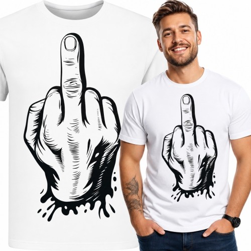 Koszulka męska ze środkowym palcem - buntowniczy nadruk streetwearowy