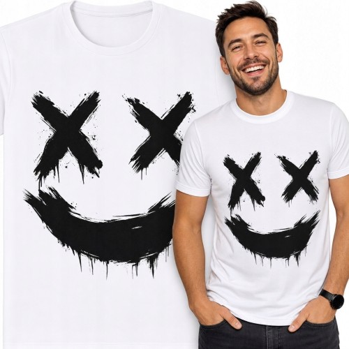 Koszulka męska z mrocznym smileyem i oczami X - styl grunge