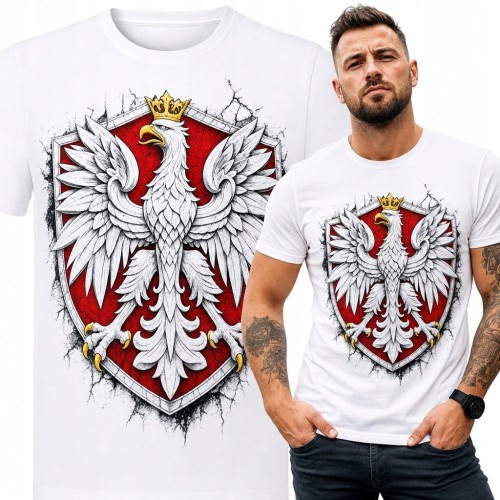 Koszulka męska z koronowanym białym orłem na czerwonej tarczy