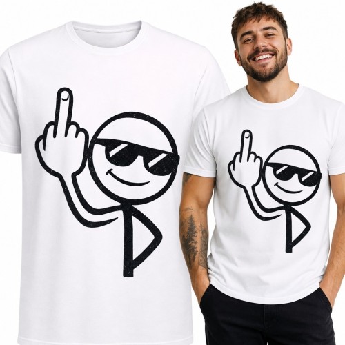 Koszulka męska z postacią pokazującą środkowy palec - bezczelny humor
