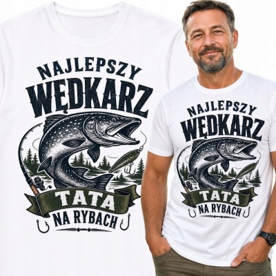 Koszulka męska dla taty wędkarza „Najlepszy wędkarz” - duża ryba