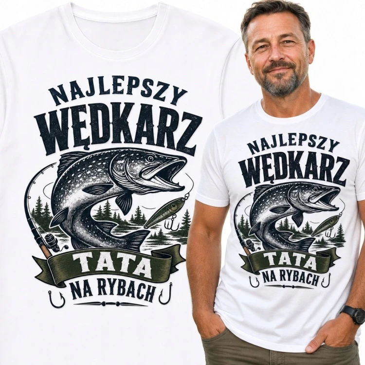 Koszulka męska dla taty wędkarza „Najlepszy wędkarz” - duża ryba