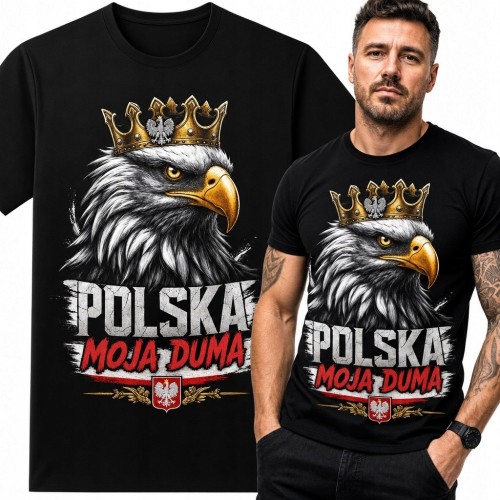 Koszulka męska patriotyczna z orłem „Polska moja duma” - czarna