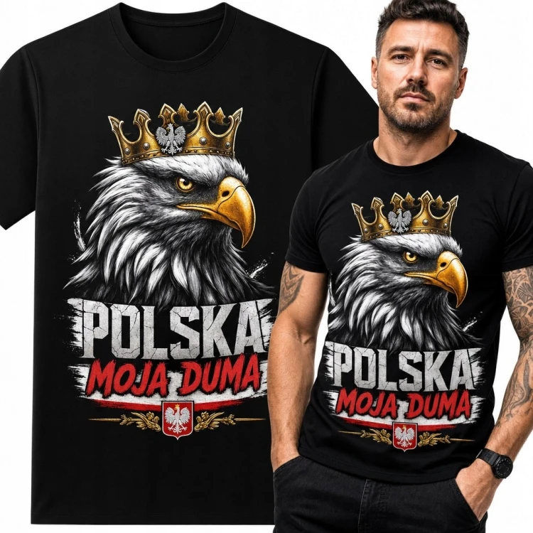 Koszulka męska patriotyczna z orłem „Polska moja duma” - czarna