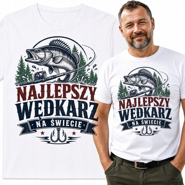 Koszulka męska dla wędkarza „Najlepszy wędkarz na świecie” - ryba w stylu retro