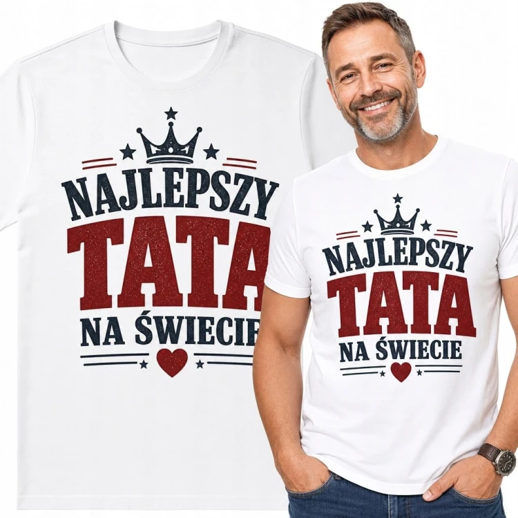 Koszulka męska dla taty „Najlepszy tata na świecie” - z koroną i sercem