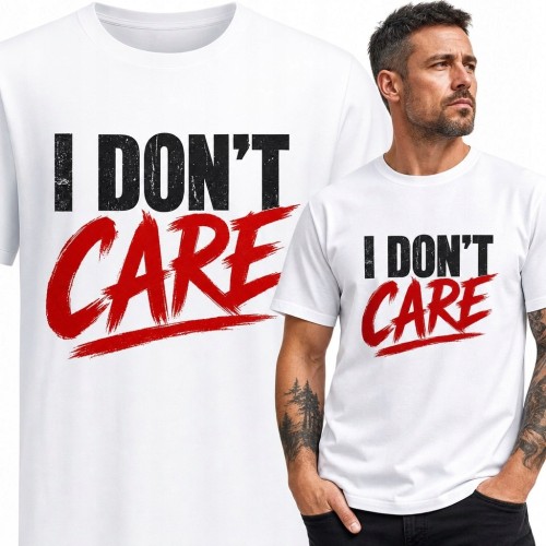 Koszulka męska z hasłem „I don’t care” - streetwearowy nadruk
