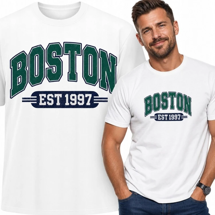Koszulka męska z napisem „Boston” i „Est 1997” - styl varsity