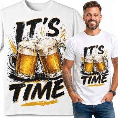 Koszulka męska z kuflami piwa „It's Time” - motyw toastu
