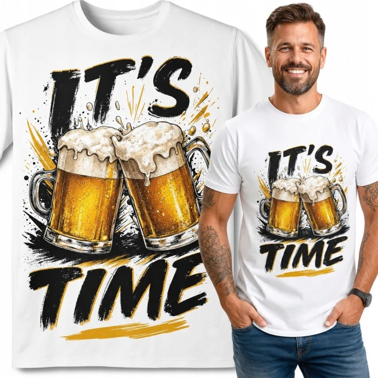 Koszulka męska z kuflami piwa „It's Time” - motyw toastu