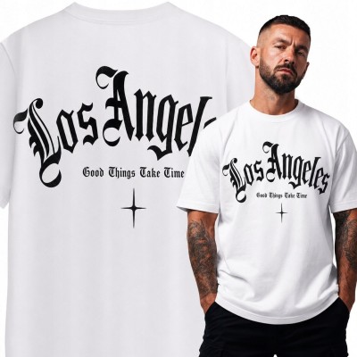 Koszulka męska streetwear z napisem „Los Angeles” - „Good Things Take Time”
