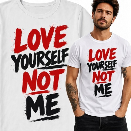 Koszulka męska z hasłem „Love Yourself Not Me” - streetwearowy nadruk