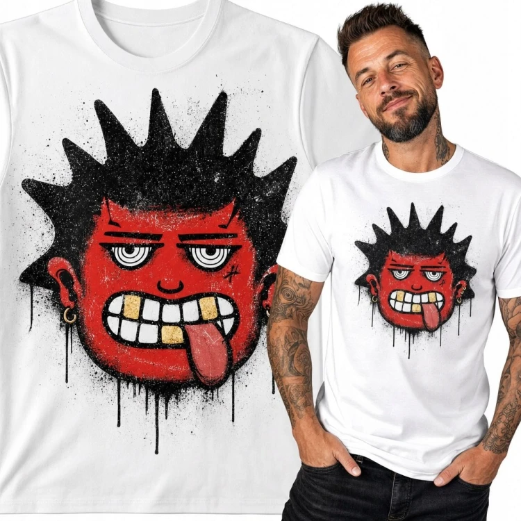 Koszulka męska z czerwoną twarzą graffiti - punkowy streetwear