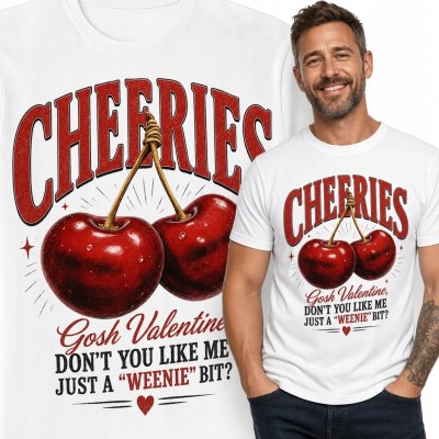 Koszulka męska na Walentynki z czereśniami „Cherries” - retro humor
