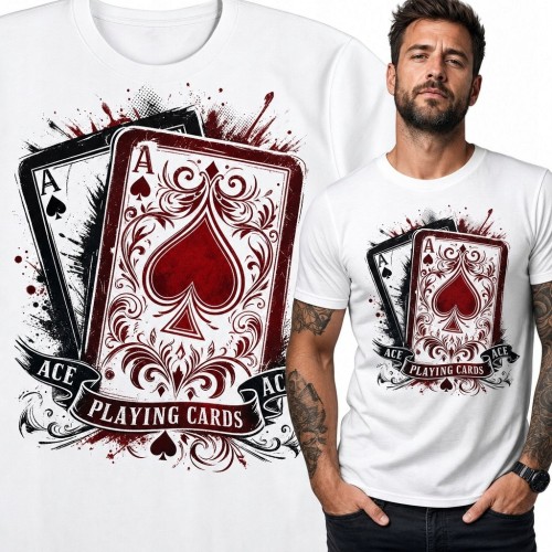 Koszulka męska z dwoma asami pik „Playing Cards” - motyw pokerowy